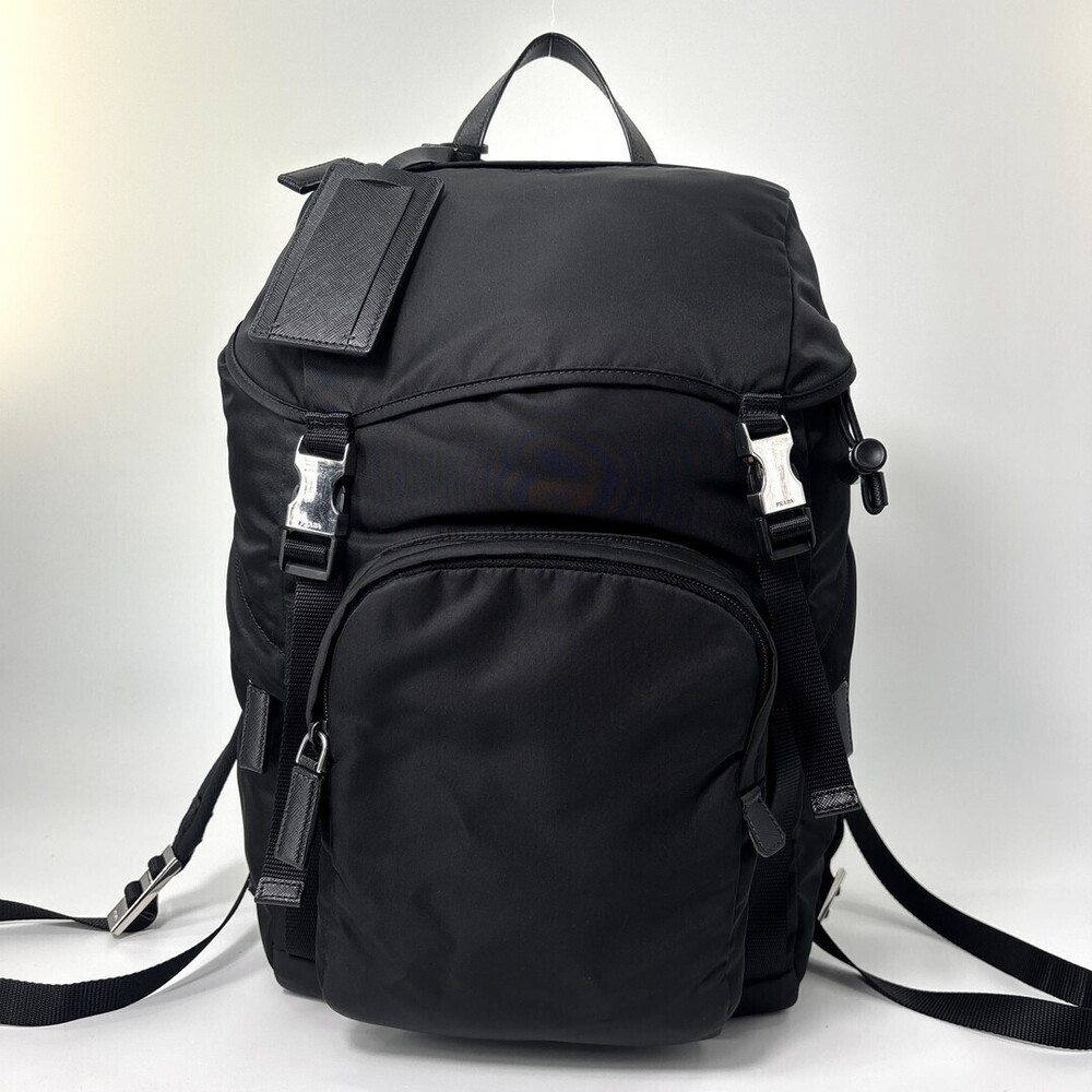 Prada Tessuto Backpack Black Leather Nero Black